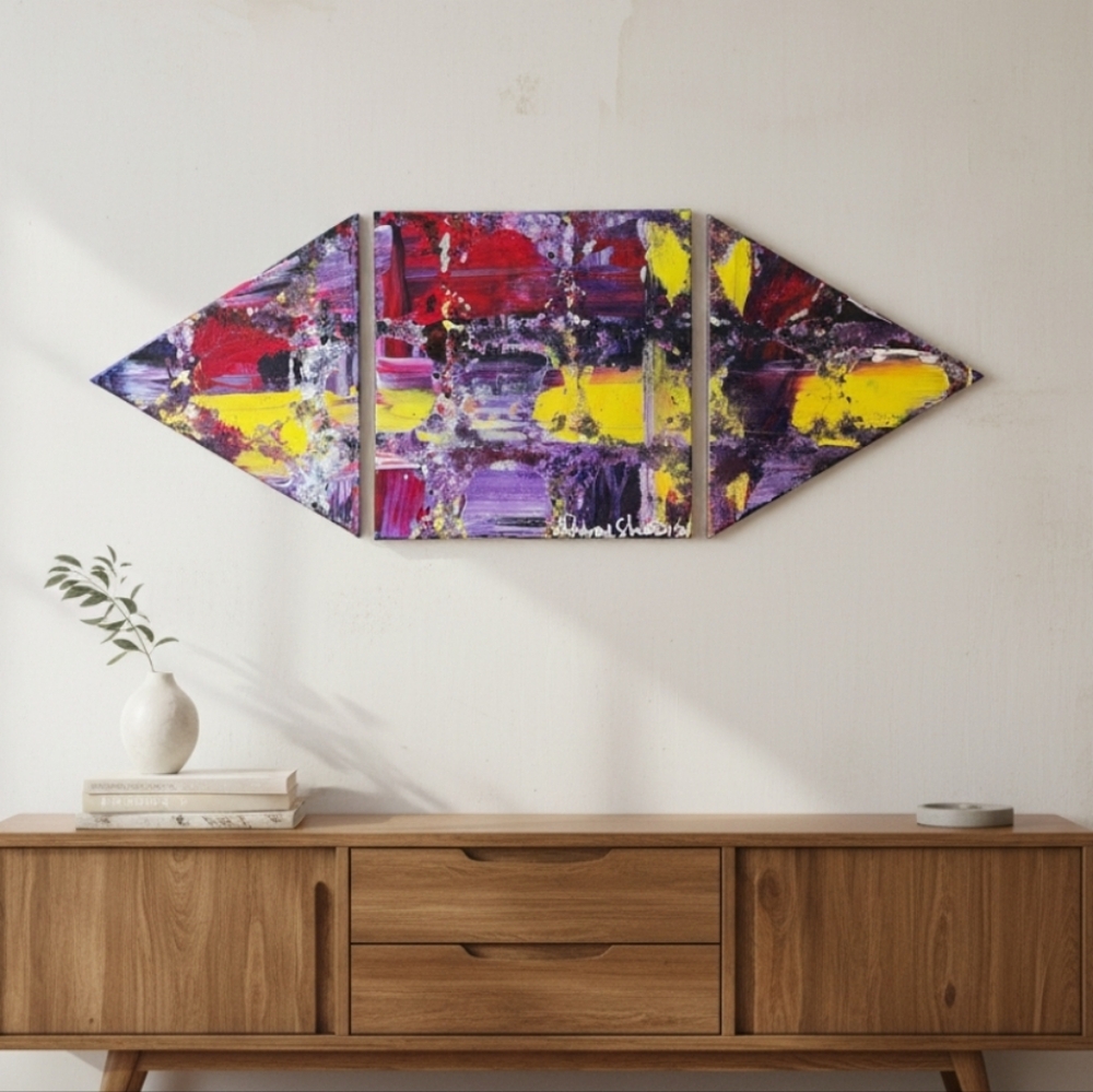 3 HANDCRAFTED Abstract Paintings HANDPAINTED Wall Art Decor HANDMADE Artwork
